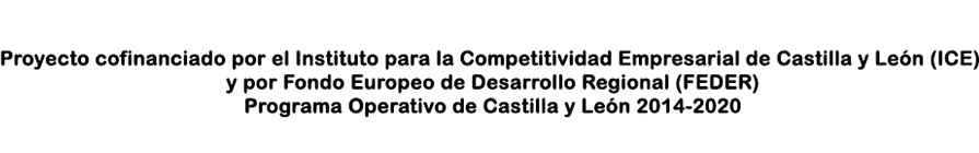 Proyecto cofinanciado por el Instituto para la Competitividad Empresarial de Castilla y León, y por Fondo Europeo de Desarrollo Regional (FEDER). Programa Operativo de Castilla y León 2014-2020